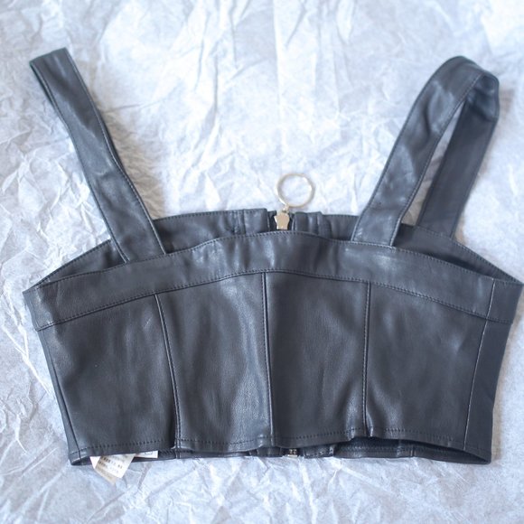 Pre-owned Faux Leather Black Crop Bra Top. - Picture 4 of 6